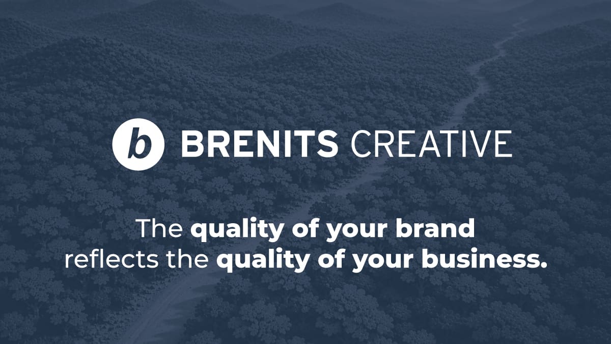 Brenits Creative Logo and Tagline above image of a forrest canoy